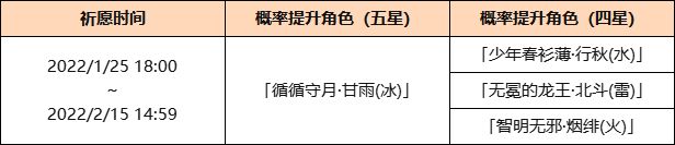 《原神》「浮生孰來(lái)」祈愿：「循循守月·甘雨(冰)」概率UP！